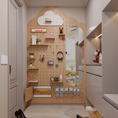 洞洞板穿衣镜一体实木入户玄关