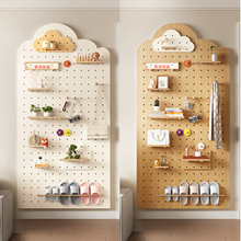 门后实木洞洞板置物架定制造型墙穿衣镜玄关墙面展示架挂衣架一体