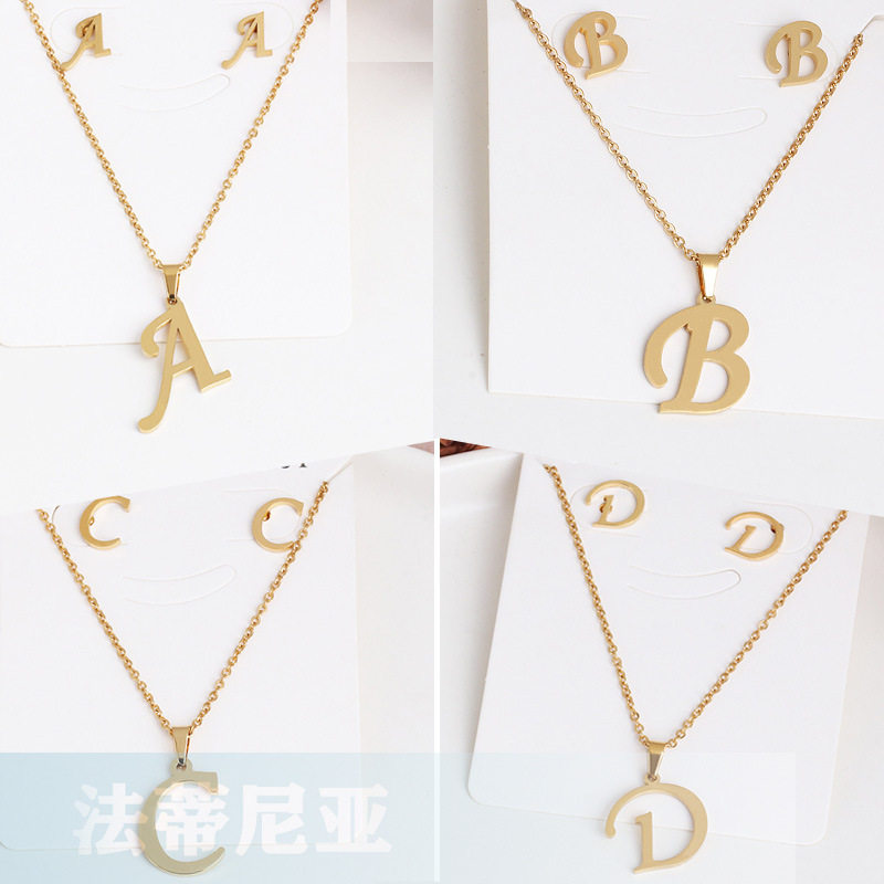 不掉色不锈钢项链女欧美字母吊坠