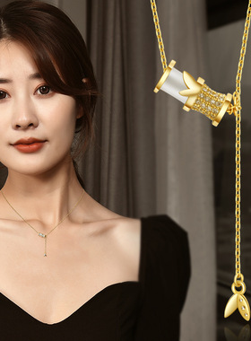 竹节猫眼石钛钢项链锁骨链女项坠