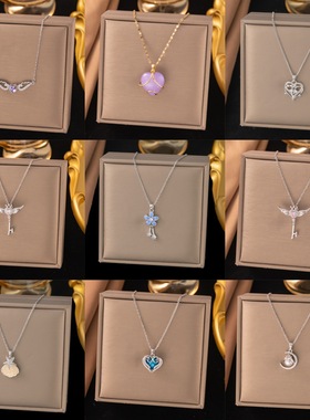 欧美时尚轻奢感爱心翅膀月亮项链