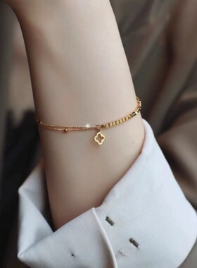 金色四叶草钛钢手链女不掉色手饰