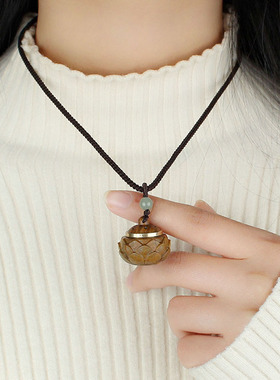 绿檀木香囊吊坠棉绳男女项链挂件