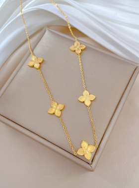 不掉色项链通体钛钢镭射女幸运草