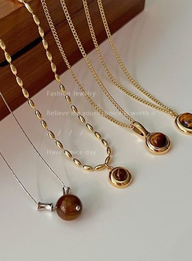 虎眼石圆环项链女锁骨链颈链配饰