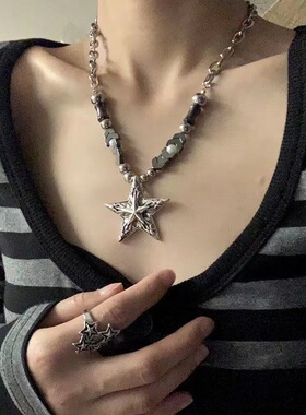 重工钉珠五角星爱心项链十字架女