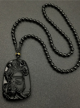 民族风长款保平安毛衣链关公吊坠