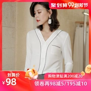 Áo len dệt kim nữ dài tay mùa thu đầu năm nữ 2019 Áo len cổ chữ V mới của Hàn Quốc Áo len cổ lọ thời trang - Áo / áo thun
