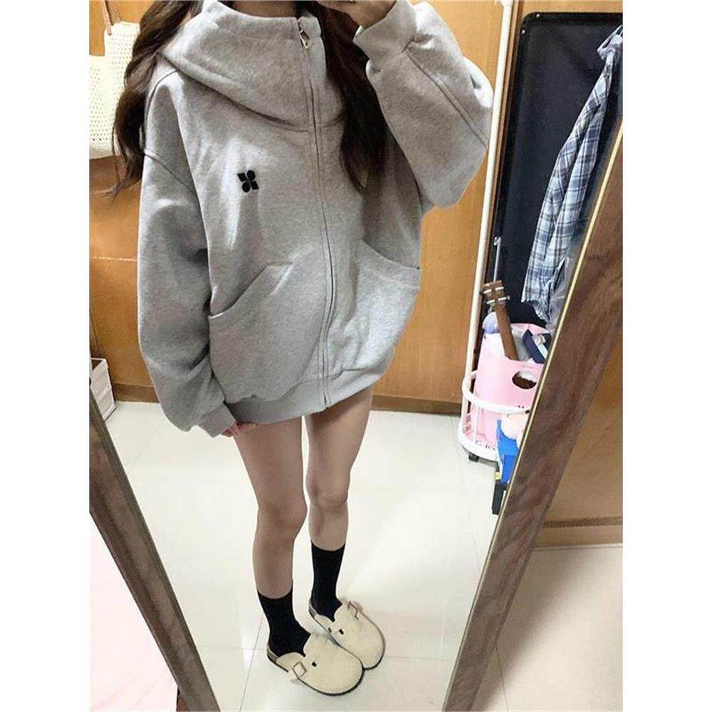 谁穿谁帅!!!【高领大帽】美式复古高领开衫卫衣女INS连帽外套帽衫