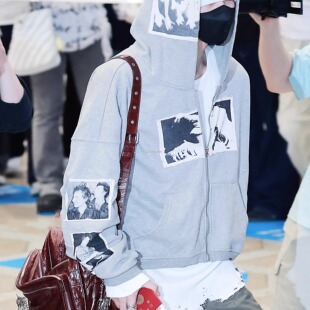 Muse Vibe*26SSENHYPEN西村力同款灰色连帽拉链卫衣薄款开衫外套