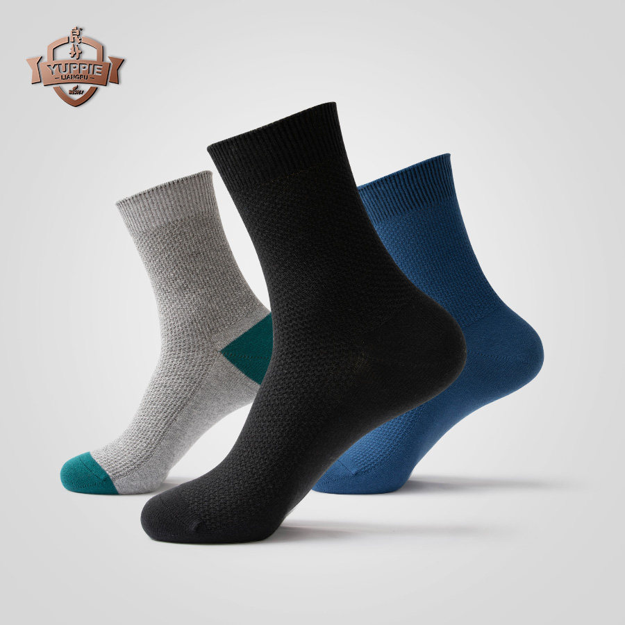 良朴商务男袜子纯色袜子男秋季透气吸汗黑色袜子男士袜子中筒秋冬