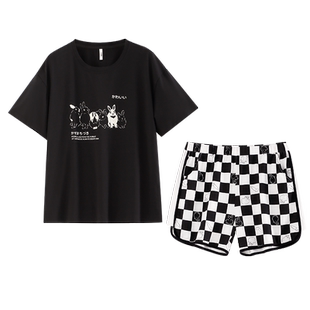 睡衣女士夏款2023年新款纯棉短袖套装韩版加大码可外穿全棉家居服