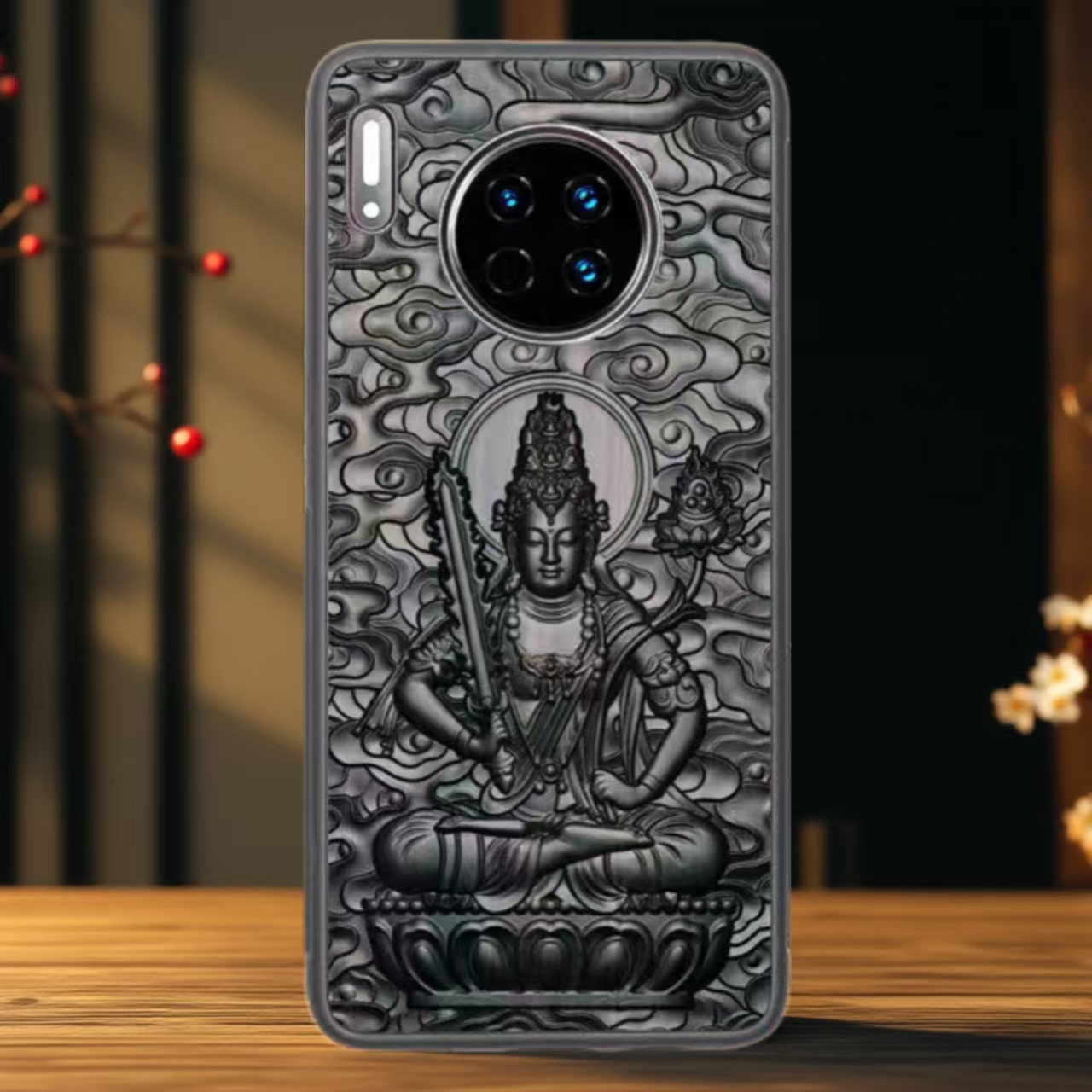 十二生肖守护神HUAWEI华为mate30木质手机壳MATE30E pro防摔保护套mate20X黑檀木浮雕本命佛中国风男女款适用