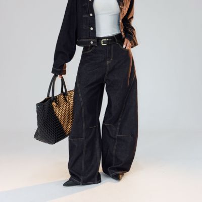 【蜜蜜家】深蓝弯刀阔腿牛仔裤时尚高级感通勤拖地裤 WD/TY1074