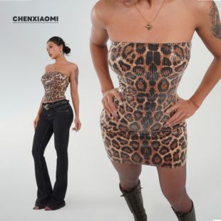 蜜蜜家 Z678 豹纹抹胸上衣 Y811 抹胸短裙包臀裙带胸垫