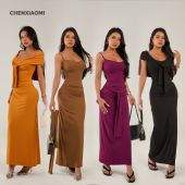 蜜蜜家 花辰夕月 欧美辣妹吊带连衣长裙 披肩套装 Y650 Z588