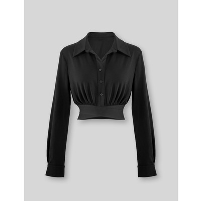 【蜜蜜家】彼岸双生 欧美辣妹小众气质修身带垫肩长袖衬衫25/C200