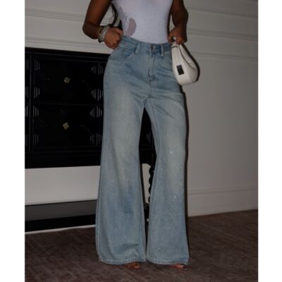 【蜜蜜家】欧美辣妹满天星烫钻宽松阔腿显瘦牛仔裤 TY1133