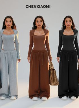 【蜜蜜家】奔赴冬约 欧美辣妹修身抓绒连体衣/休闲裤25/Z651/K156