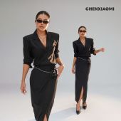 蜜蜜家 一盏冰茶 欧美辣妹优雅衬衫 半身裙长裙 T078 Q085