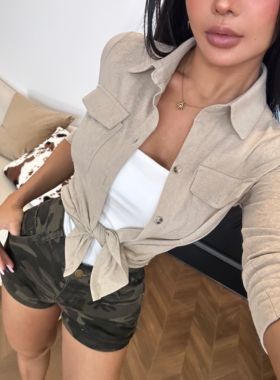 【蜜蜜家】欧美辣妹休闲工装口袋翻领长袖衬衫 WD/250014