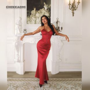 【蜜蜜家】可拆卸胸杯塑身胸衣/缎面包臀鱼尾长裙 26/Z730/Q200