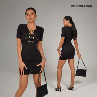 气质优雅连衣裙短裙25 欧美辣妹显瘦修身 微光萤火 M092 蜜蜜家