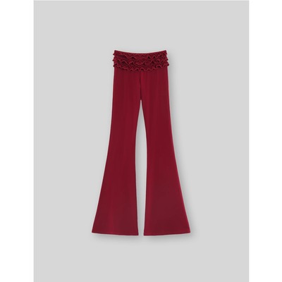 【蜜蜜家】暮光玫瑰 欧美辣妹立体花边腰头微喇休闲长裤 25/K177