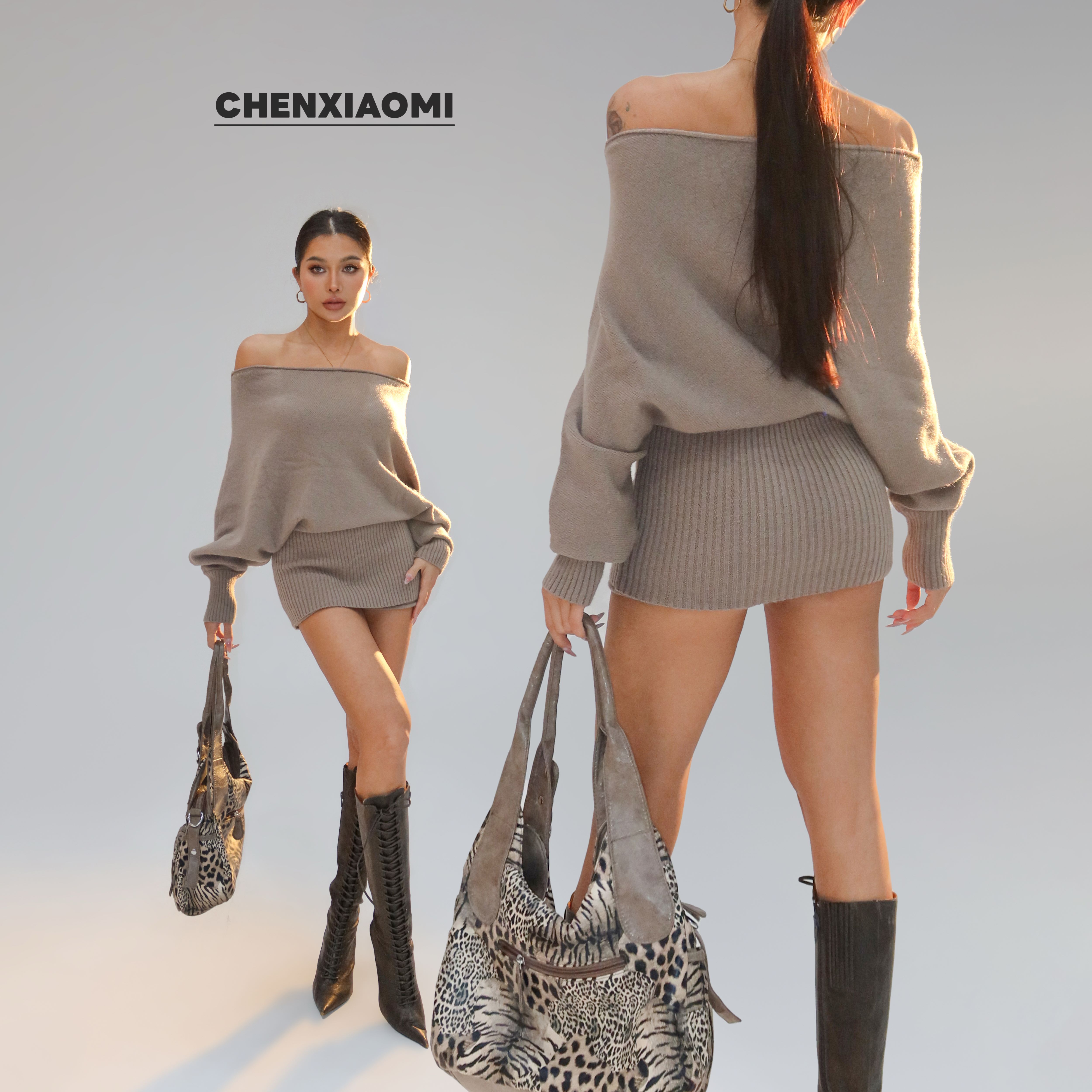 【蜜蜜家】燕麦巧巧欧美辣妹北极冰岛绒毛织套装上衣+短裤25/M106