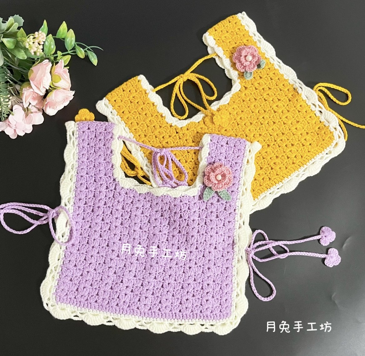 月兔手工坊春秋女童毛线马甲背心手工钩针编织宝宝超萌小披肩毛衣