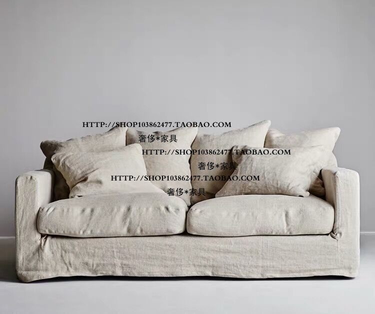 北欧侘寂风现代简约水洗亚麻布双人三人位沙发民宿客栈复古家具,住宅家具,布艺沙发,淘宝优惠券,粉丝福利购,淘宝优惠卷