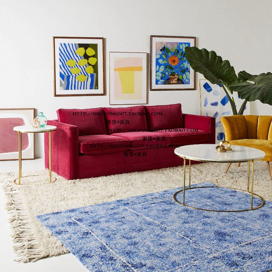 北欧美式法式乡村风格实木布艺三人位沙发设计师网红客厅组合家具