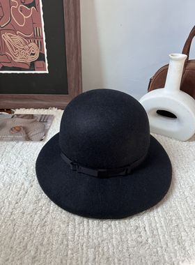 100%澳洲羊毛呢礼帽女秋冬日系赫本风千金气质优雅大帽檐时髦盆帽