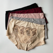 女士大码 头纯棉档透气三角裤 牛奶丝内裤 胖MM性感蕾丝边柔软中腰裤