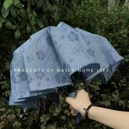 遇水开花雨伞女全自动折叠伞高颜值晴雨两用黑胶防晒遮阳防紫外线