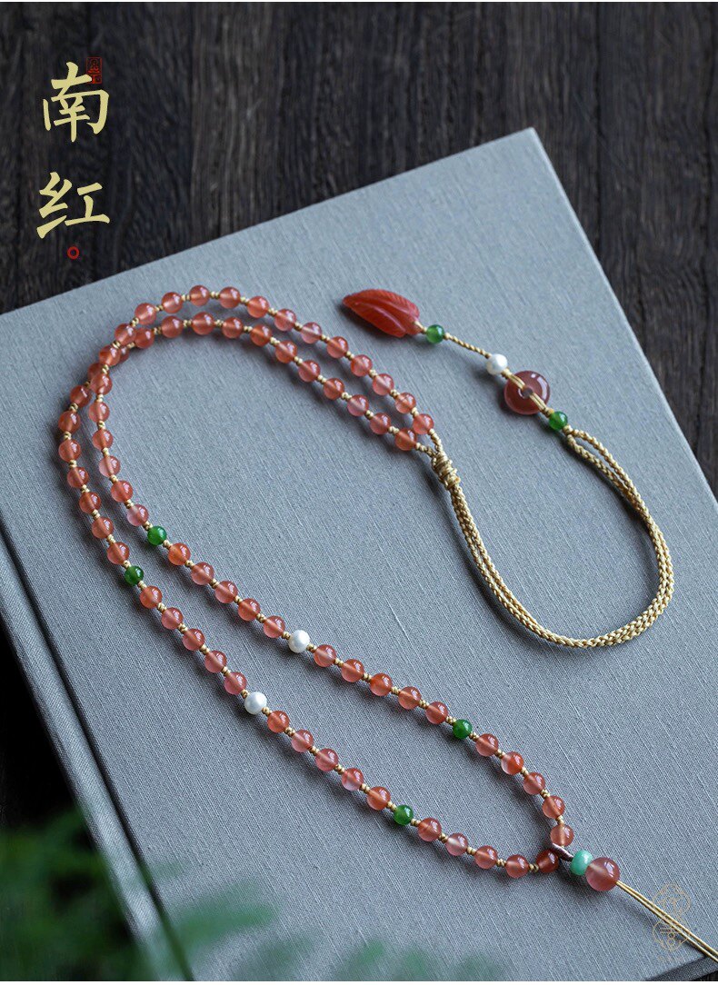 南红玛瑙吊坠挂绳项链毛衣链吊坠绳挂脖全珠链玉佩玉坠项链绳