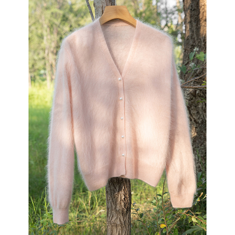 【云感拉绒】V领珍珠扣轻奢100%纯山羊绒开衫外套1334