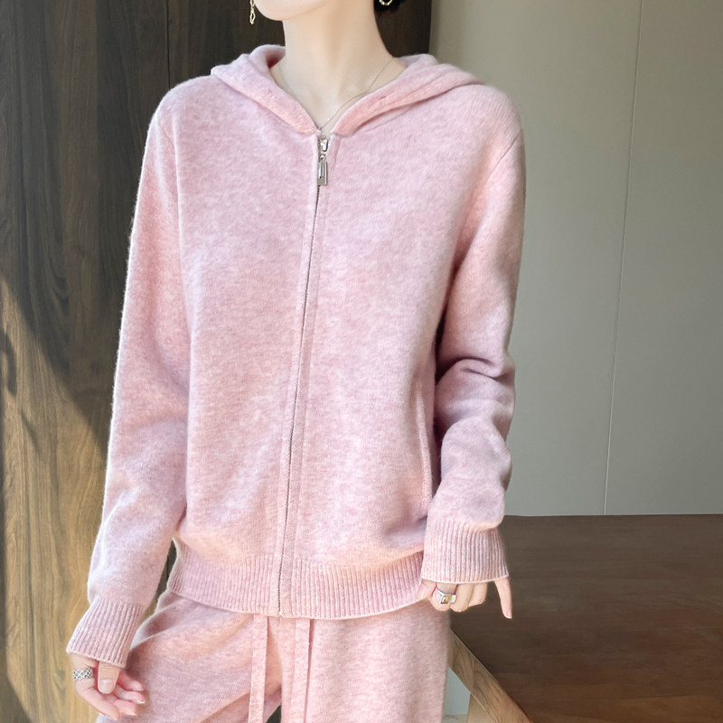 【巴素兰丝光羊】女士秋冬简约平面连帽口袋款开衫100%羊毛套装,女装/女士精品,羊绒衫,淘宝优惠券,粉丝福利购,淘宝优惠卷