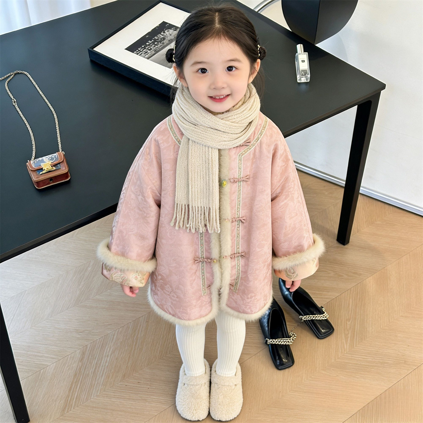 韩系童装冬新款女童小众新中式棉服外套印花毛毛拼接保暖汉服唐装,童装/婴儿装/亲子装,唐装,淘宝优惠券,粉丝福利购,淘宝优惠卷