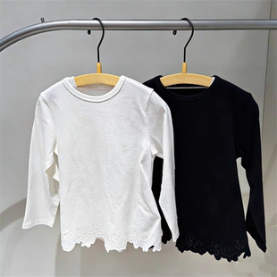 童装定制春季新款女童洋气花边不规则下摆圆领休闲长袖T恤打底衫