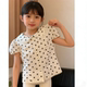 童装 衬衫 夏新款 撞色波点泡泡短袖 上衣 女童经典 韩版