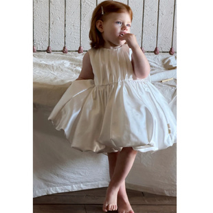 韩版童装春夏新款女童小众设计感缎面礼服裙立体蝴蝶结花苞公主裙