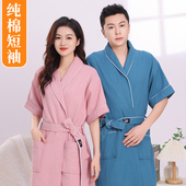 纯棉华夫格浴袍短袖 中长款 浴衣男士 夏季 女士情侣款 家居服酒店睡袍