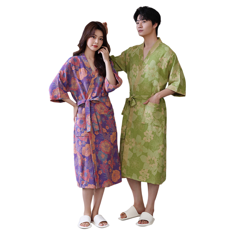 夏季薄款吸水速干纯棉男女士浴袍