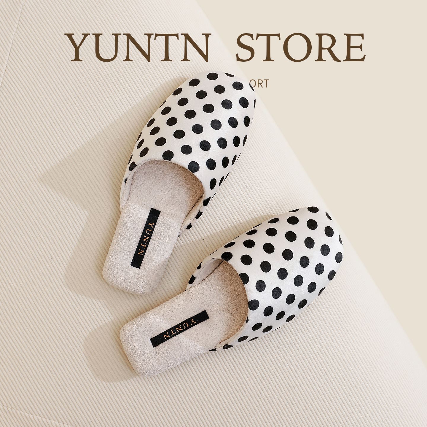 优雅波点绒感亲肤柔糯棉拖鞋