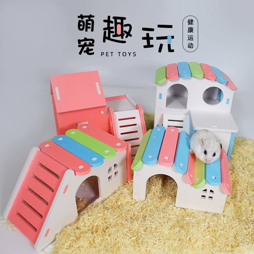 Хомять, чтобы избежать домашней игрушечной мебели, Слайд деревянный гнездо, дом, золотой шелковый медведь роскошная вилла ландшафтный дизайн