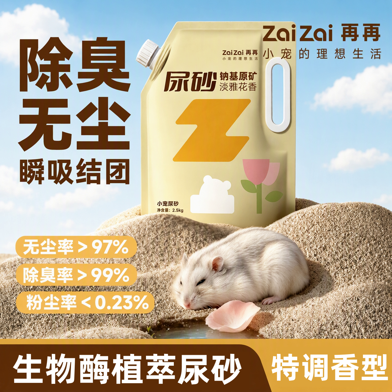 再再仓鼠尿砂浴沙二合一金丝熊除臭尿砂专用吸水颗粒垫料浴室厕所