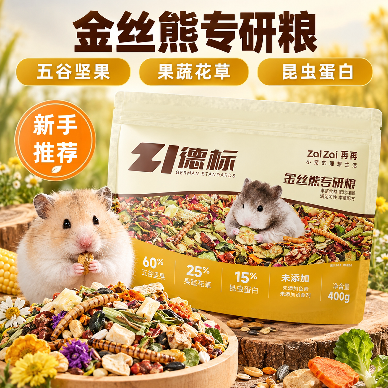 再再仓鼠粮食德标侏儒金丝熊长肉增肥全价冻干鲜肉饲料益生菌主粮图片