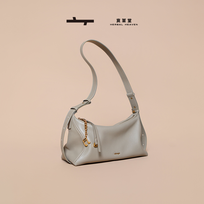 食草堂hobo腋下包单肩包头层牛皮柔软轻便包包通勤包斜挎包女月汐
