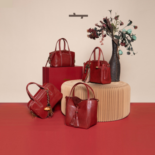 【新年礼物】食草堂红色包包婚包送礼小方包手提包头层植鞣礼盒装